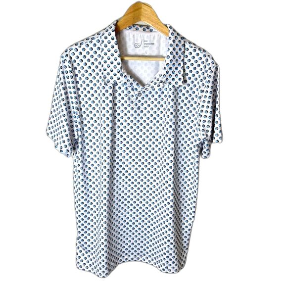 Old Fashioned Golf BreakthrU White Blue Black Geo Print Performance SS Polo Sz L - Picture 2 of 11